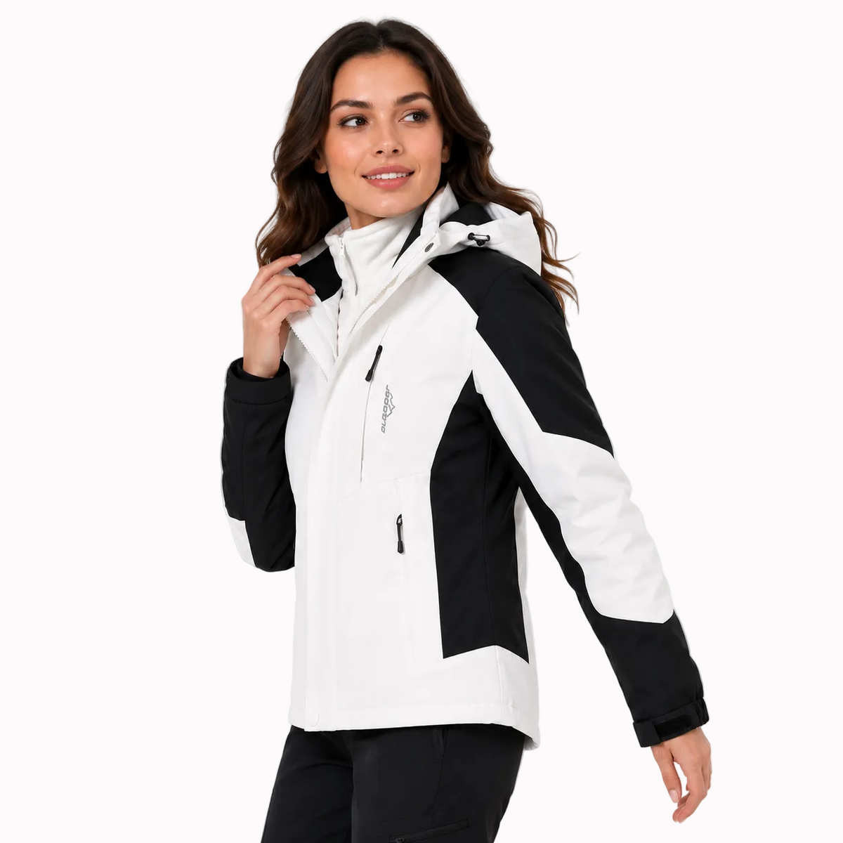 Jaqueta feminina 3 em 1 alpine falpine com design esportivo moderno nas cores preto e branco