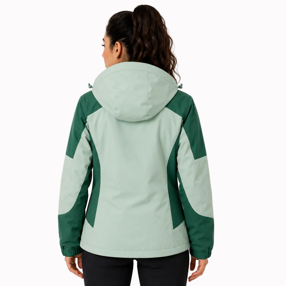 Jaqueta feminina 3 em 1 alpine falpine em tons de verde e verde menta com capuz ideal para trilhas