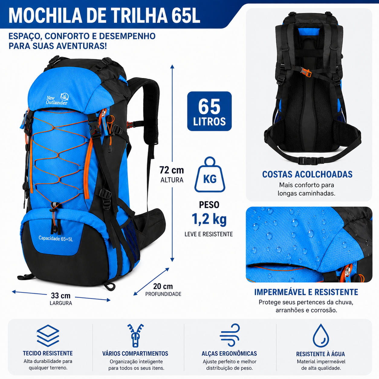 MOCHILA CARGUEIRA TREKKING 65L FALPINE