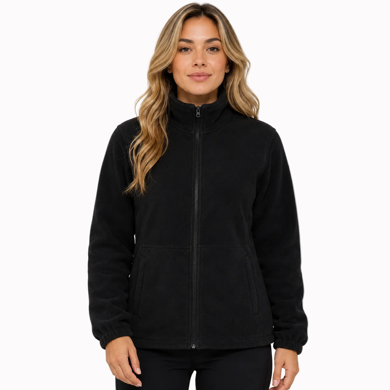 Jaqueta feminina 3 em 1 alpine falpine preta em fleece com zíper, gola alta e bolsos frontais