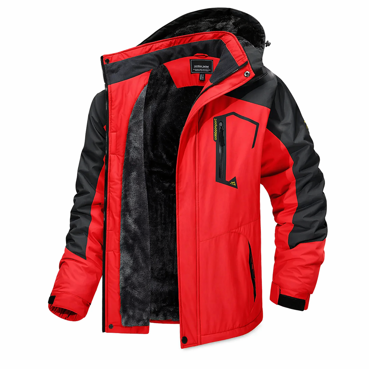 Jaqueta masculina térmica snow ice falpine vermelha e preta com forro de lã cinza escuro para uso outdoor